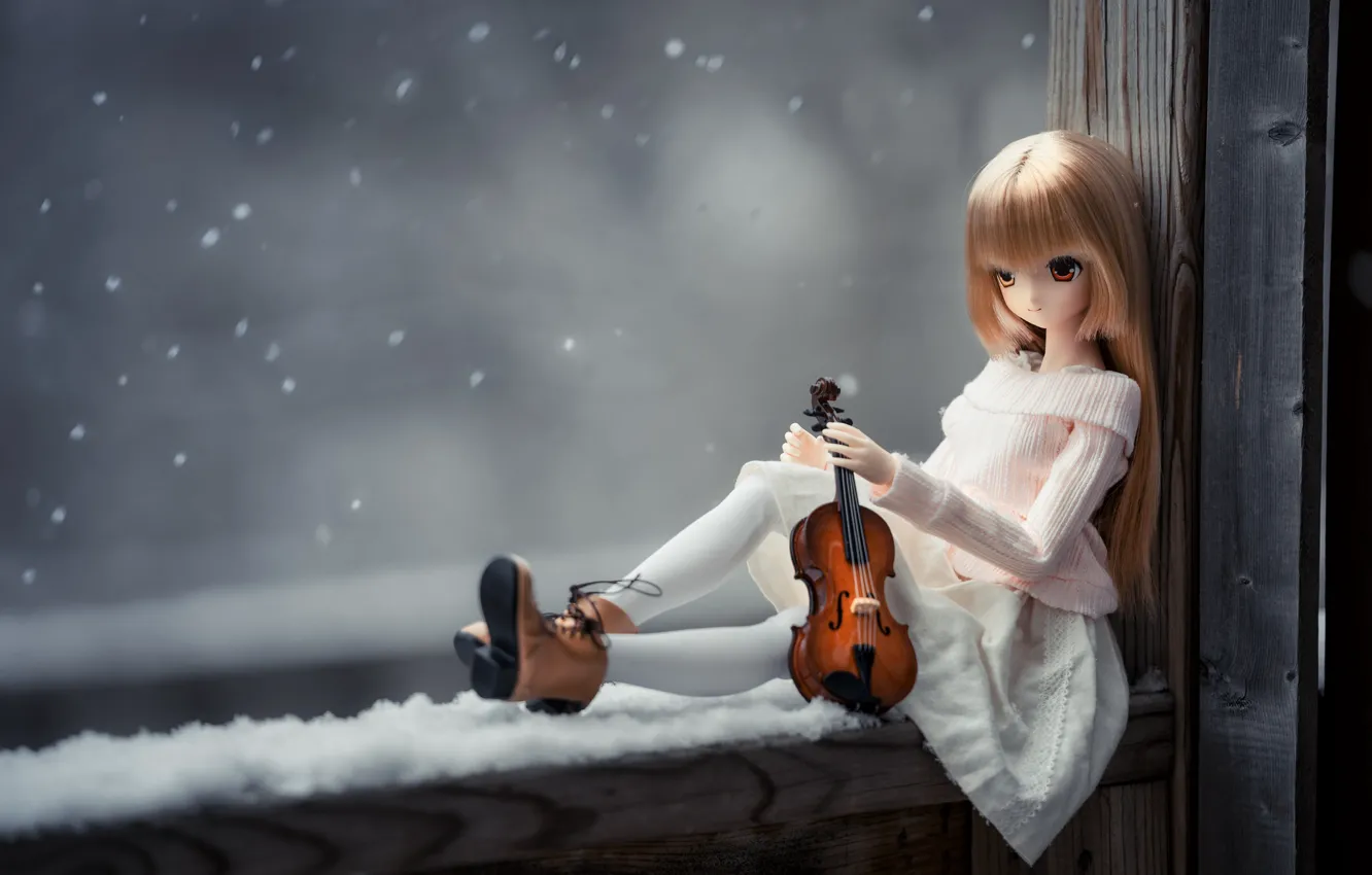 Фото обои настроение, скрипка, кукла, окно
