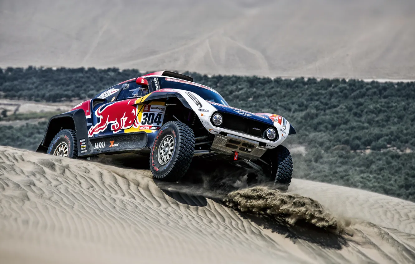 Фото обои Песок, Mini, Пустыня, Машина, Автомобиль, Rally, Dakar, Дакар