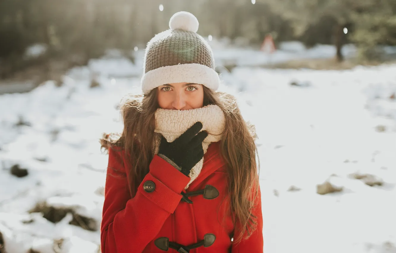 Фото обои зима, девушка, лицо, шапка, пальто, Miriam