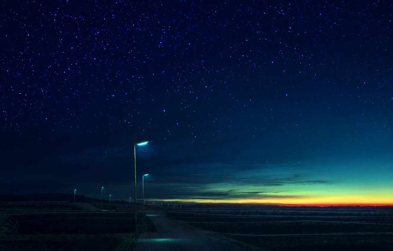 Фото обои дорога, ночь, фонари