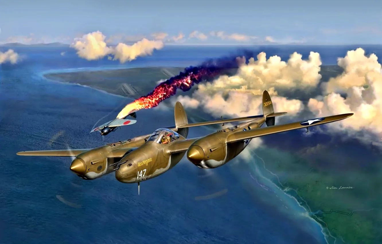 Фото обои Mitsubishi, Lightning, Lockheed, USAF, Вторая Мировая война, P-38, A6M, Reisen