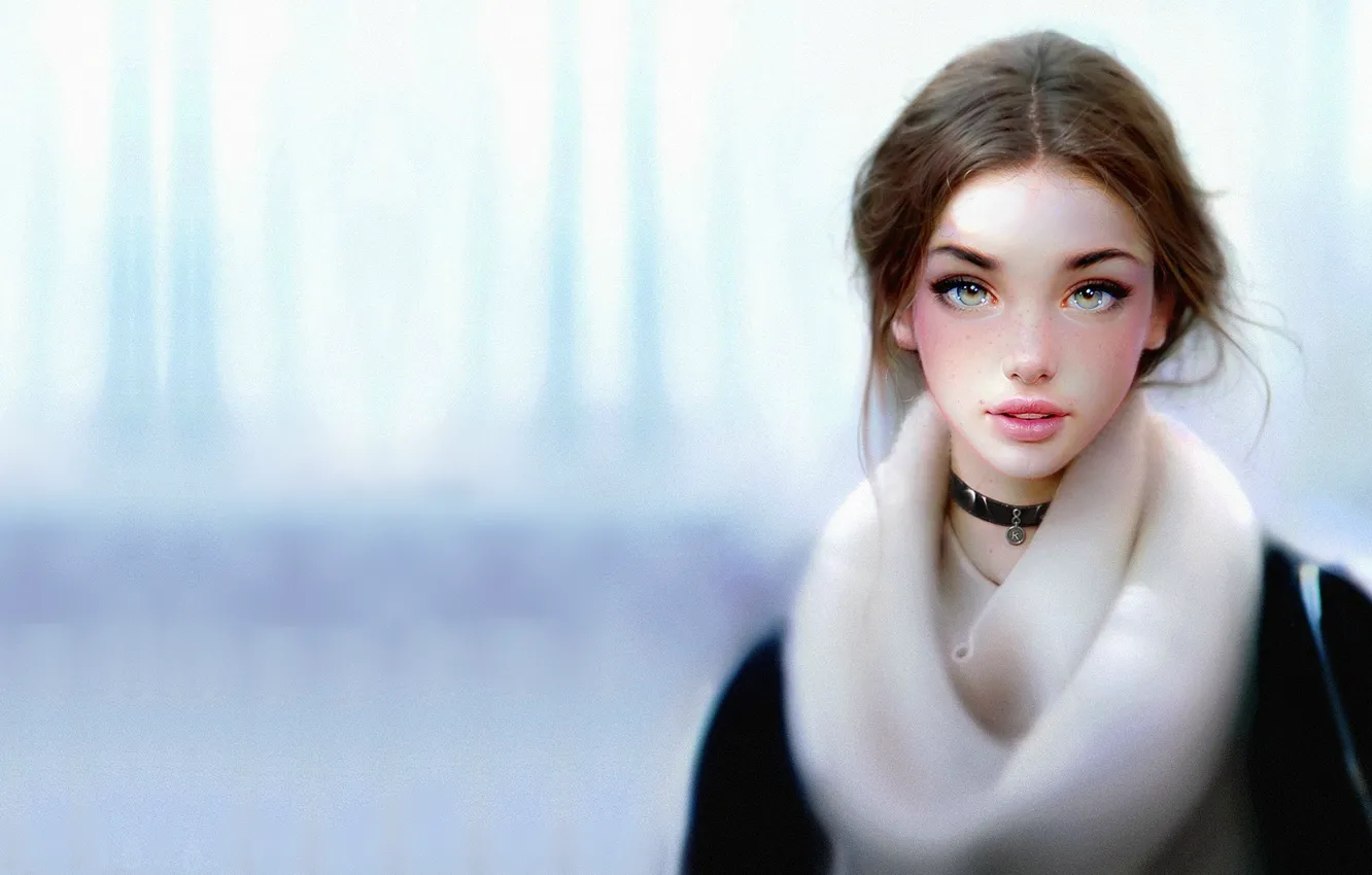 Фото обои зима, девушка, портрет, арт