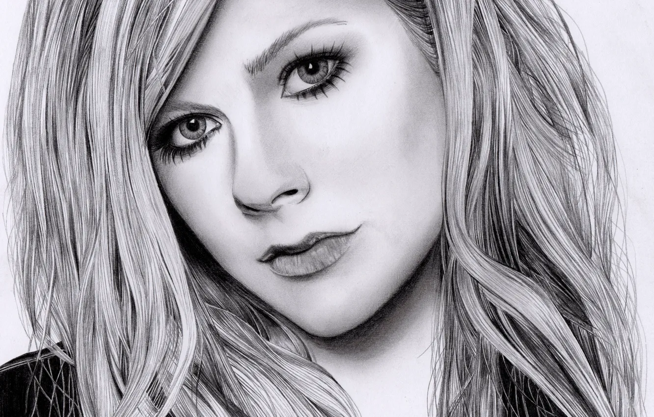 Фото обои рисунок, портрет, карандаш, Avril Lavigne