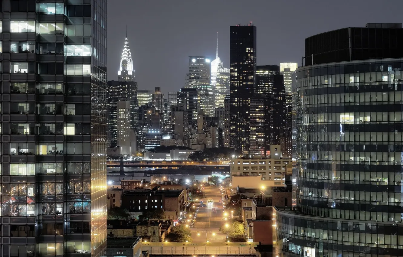 Фото обои ночь, огни, нью-йорк, night, New York City, usa, manhattan, nyc