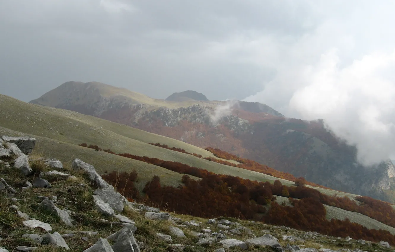 Фото обои rock, landscape, fog, italy, Calabria, montains, Pollino National Park