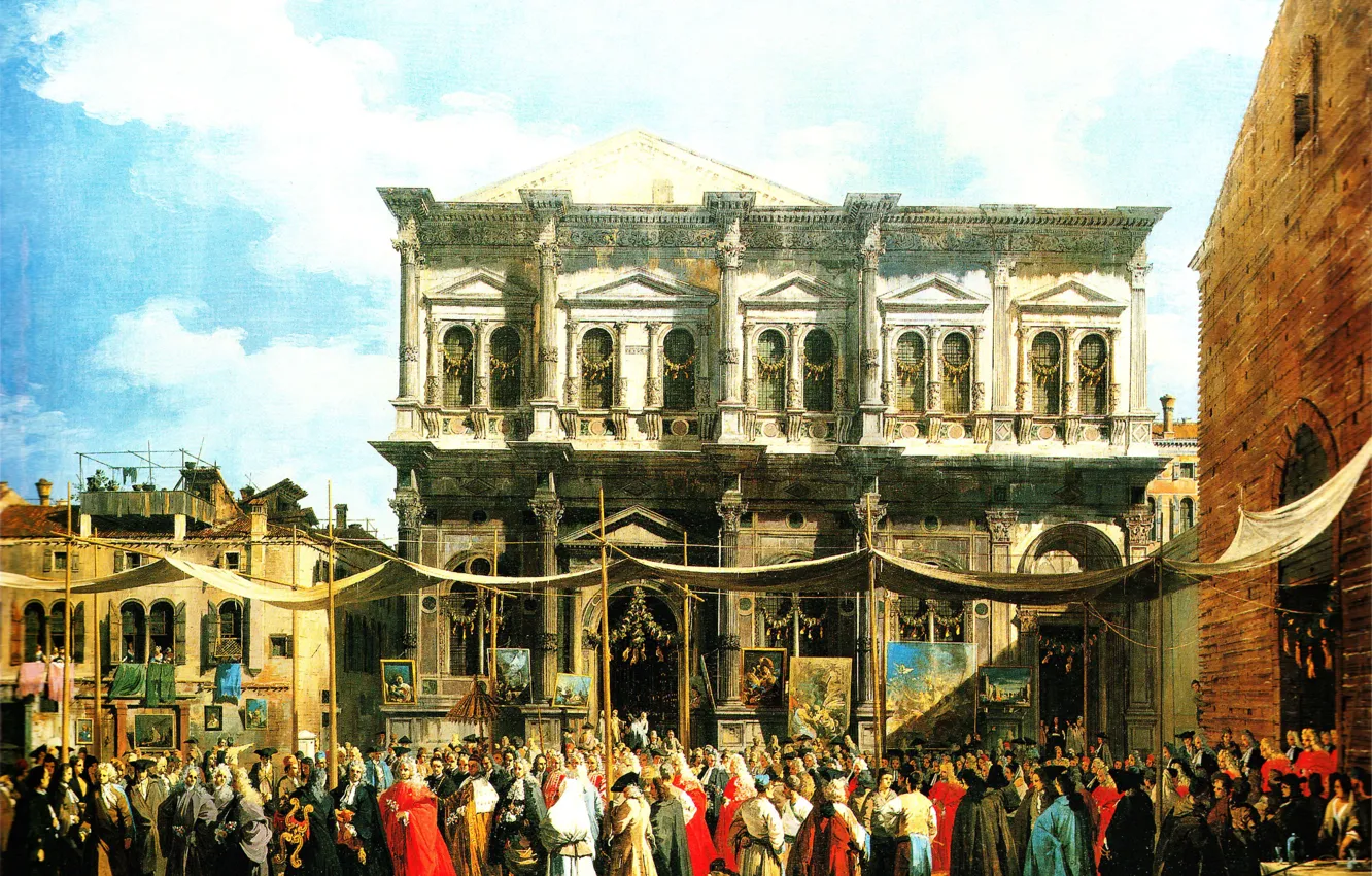 Фото обои картина, городской пейзаж, Canaletto, Каналетто, Giovanni Antonio Canal, Праздник Святого Роха