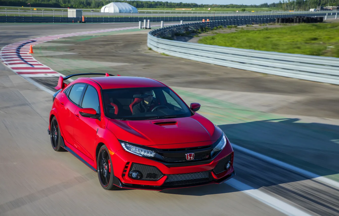 Фото обои красный, скорость, Honda, трек, хэтчбэк, пятидверный, 2019, Civic Type R