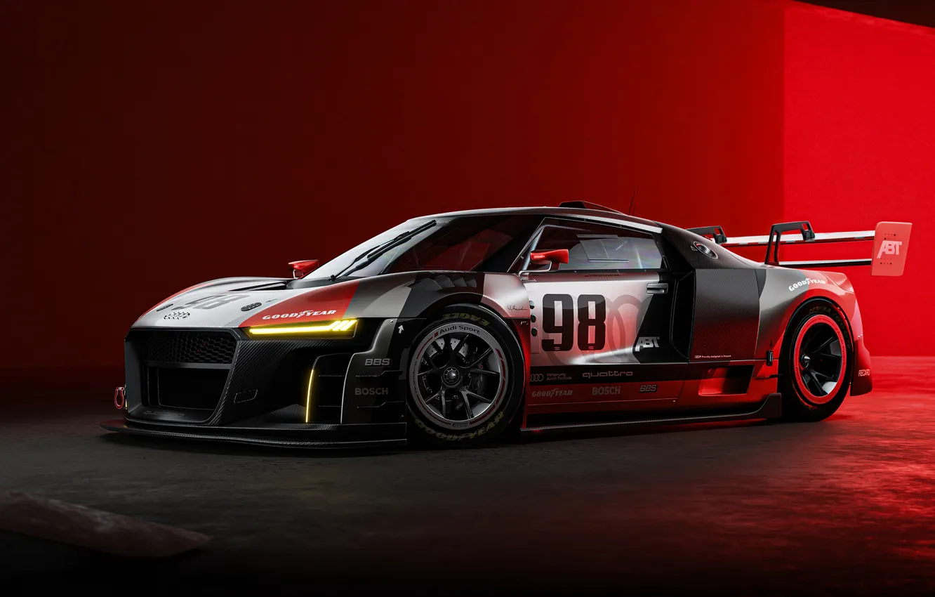 Фото обои car, red, Audi R8, neon, race car, Audi R8 Lms GT3 CGI