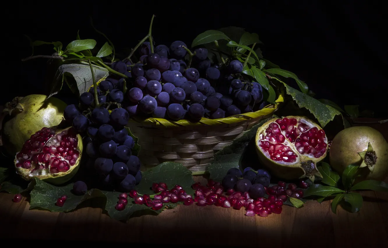 Фото обои виноград, фрукты, гранаты