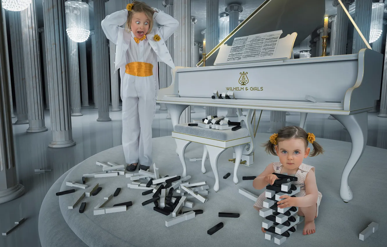 Фото обои дети, девочки, клавиши, пианино