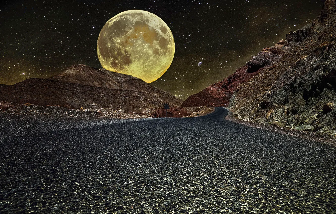 Фото обои дорога, луна, огромная, morocco
