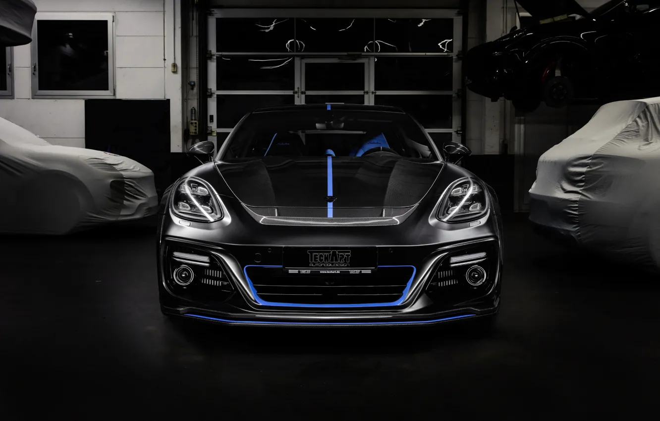 Фото обои Porsche, Panamera, вид спереди, 2018, TechArt, Sport Turismo, Grand GT, Selective