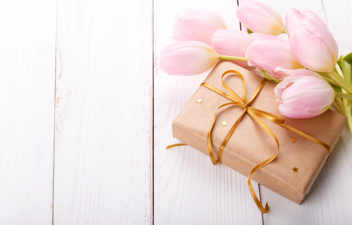 Фото обои подарок, тюльпаны, розовые, Olena Rudo