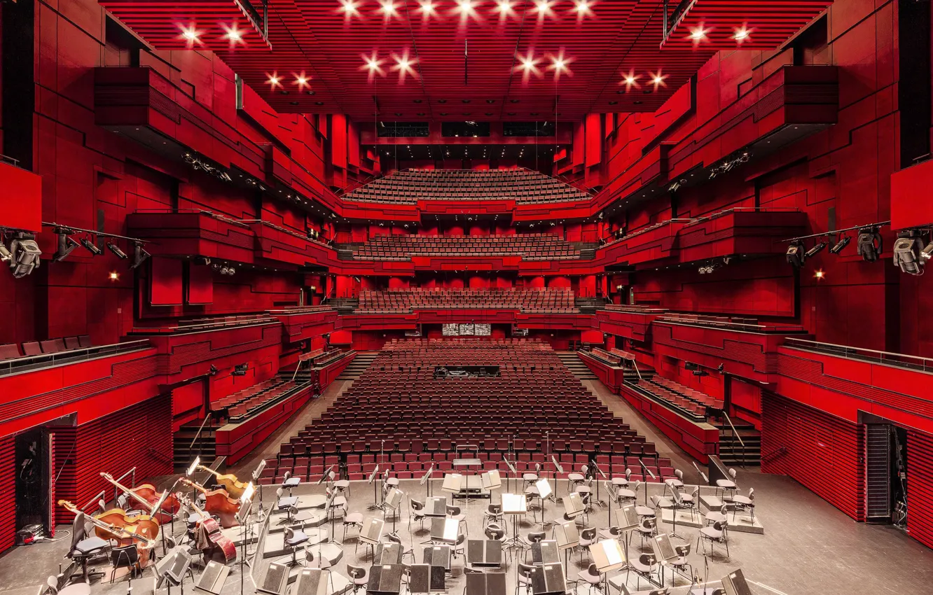 Фото обои lights, music, red, opera, architecture, stage, theater, seats