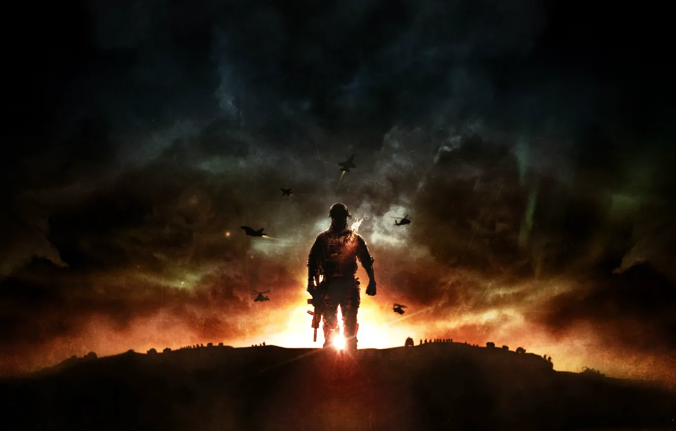 Фото обои закат, воин, америкос (=, battlefield_4