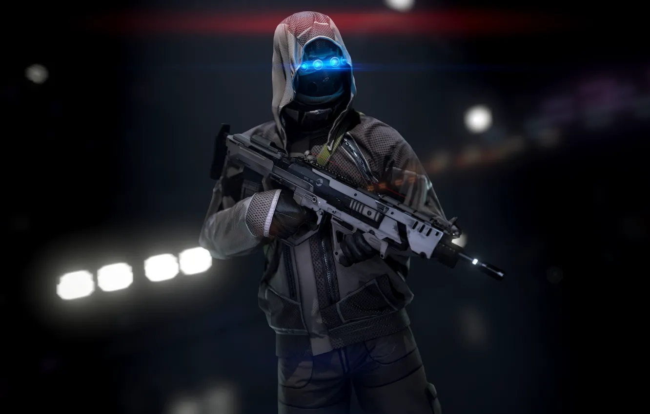 Фото обои gun, fighter, soldier, war, man, infrared, rifle, mask