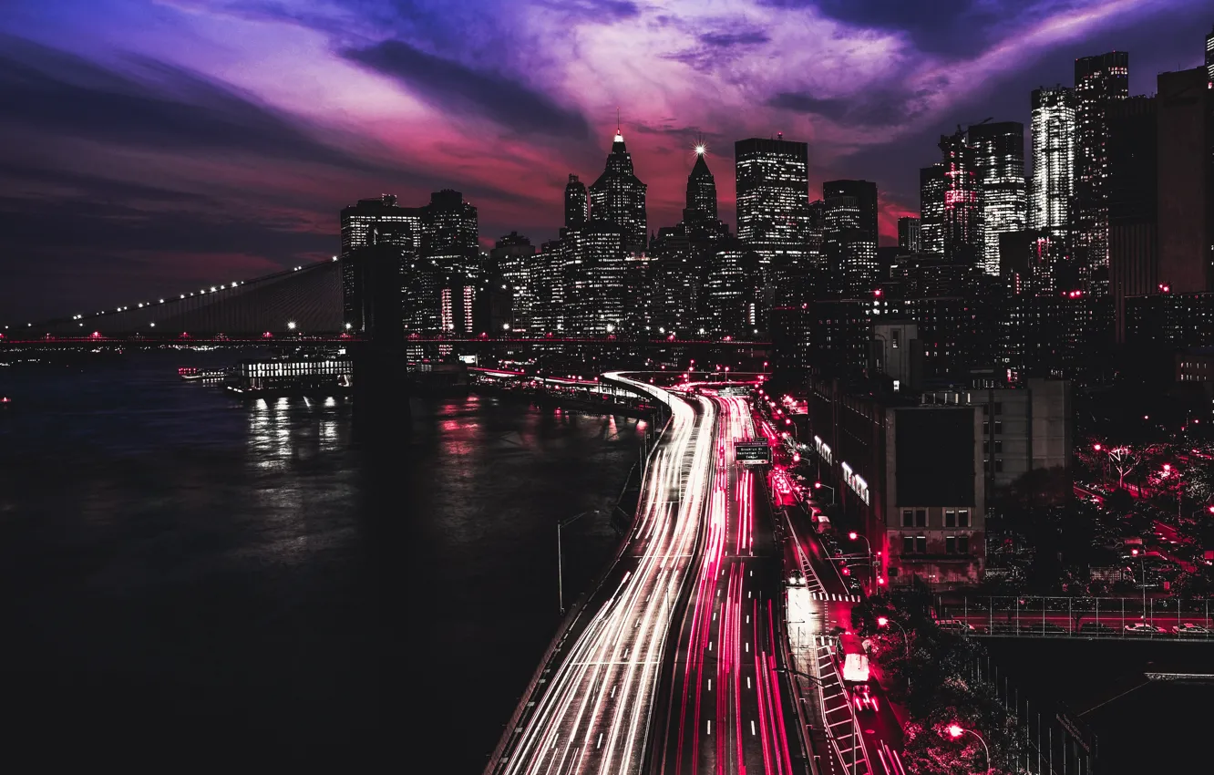 Фото обои night, NYC, New York City, colours, nyc, skyscrapers