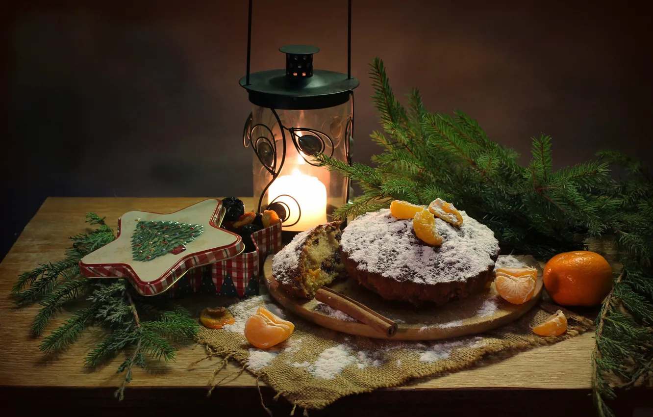 Фото обои зима, елка, новый год, еда, рождество, фонарик, натюрморт, выпечка