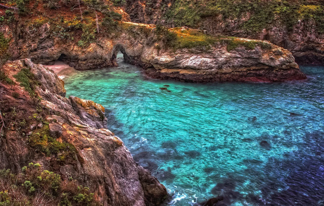Фото обои море, скалы, бухта, залив, арка, USA, California