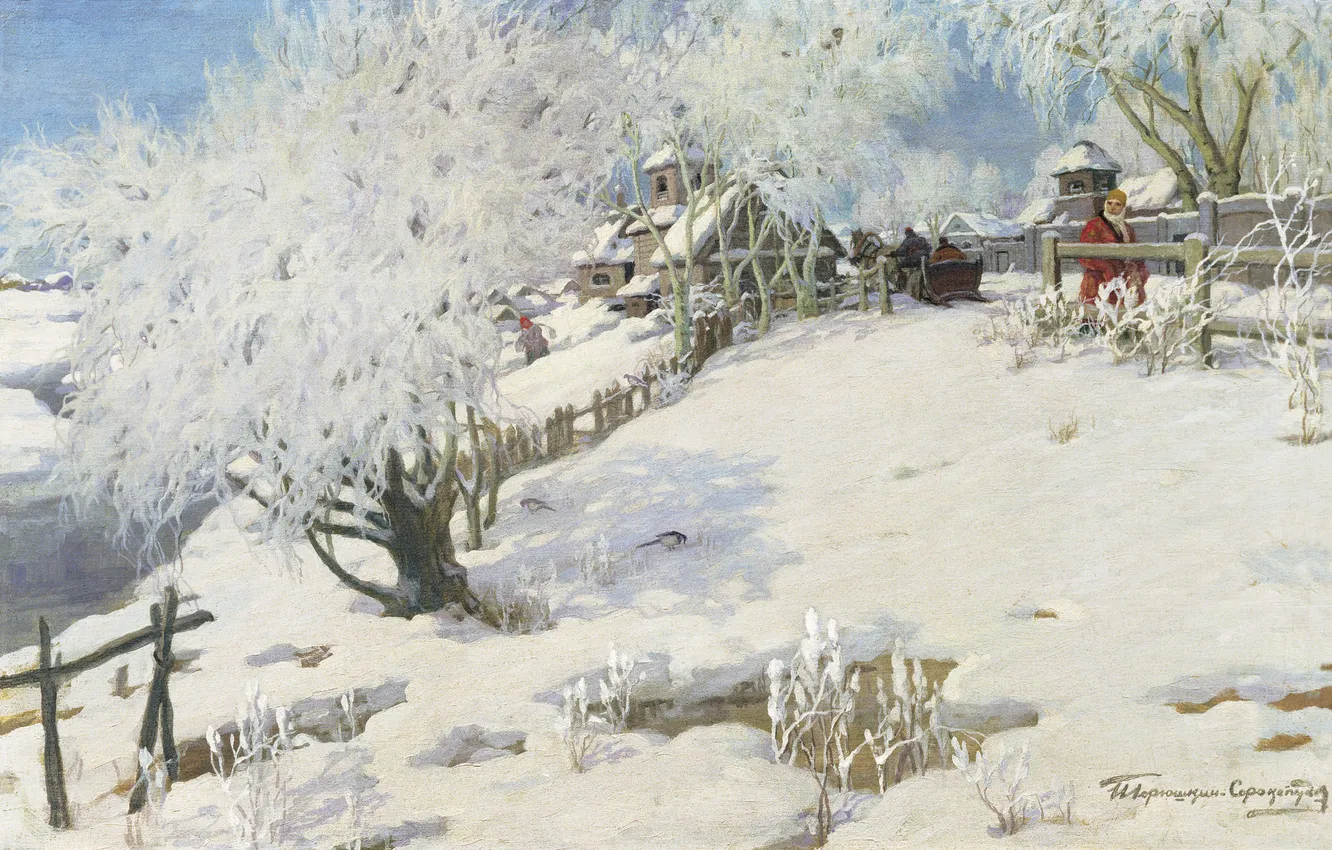 Фото обои зима, картина, Пейзаж