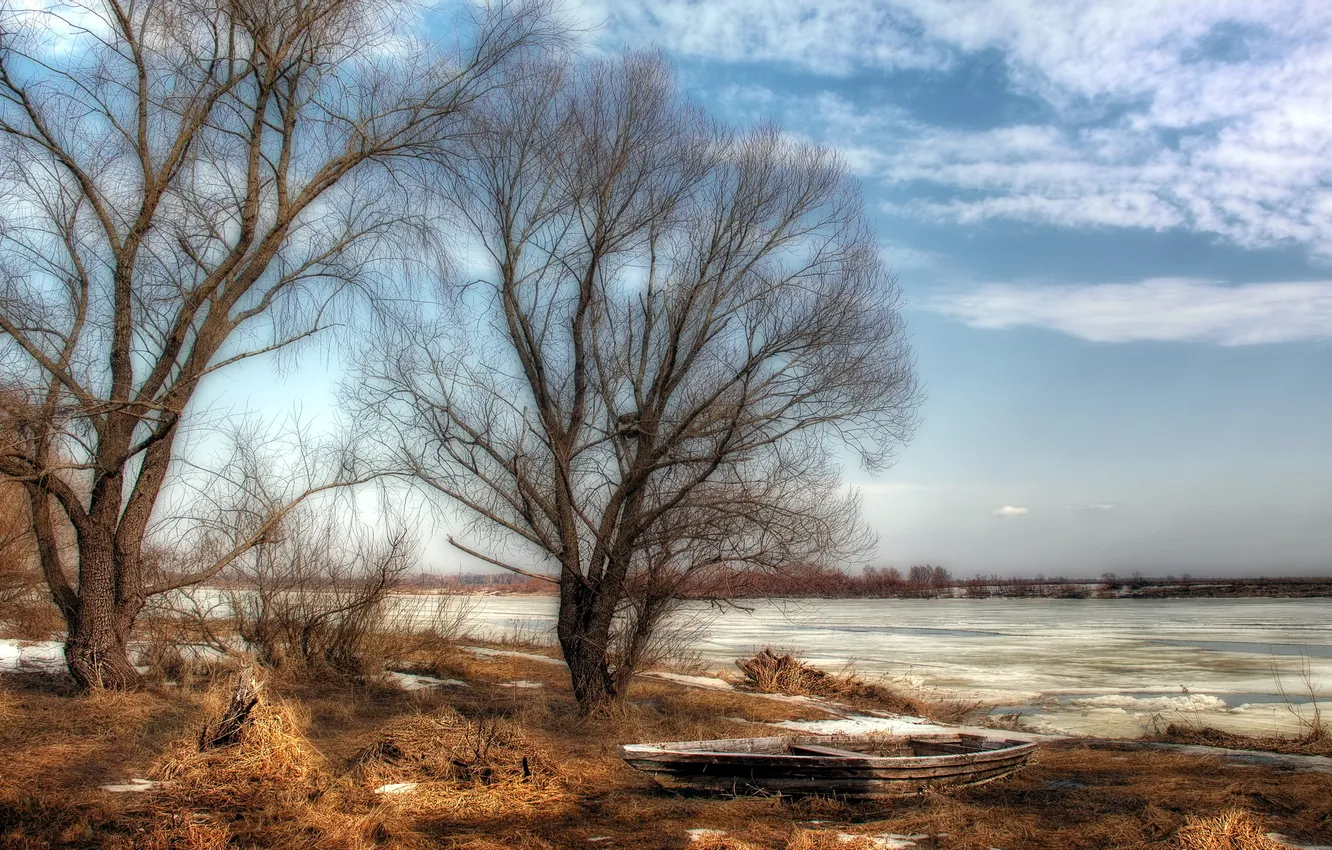 Фото обои природа, река, лёд, весна