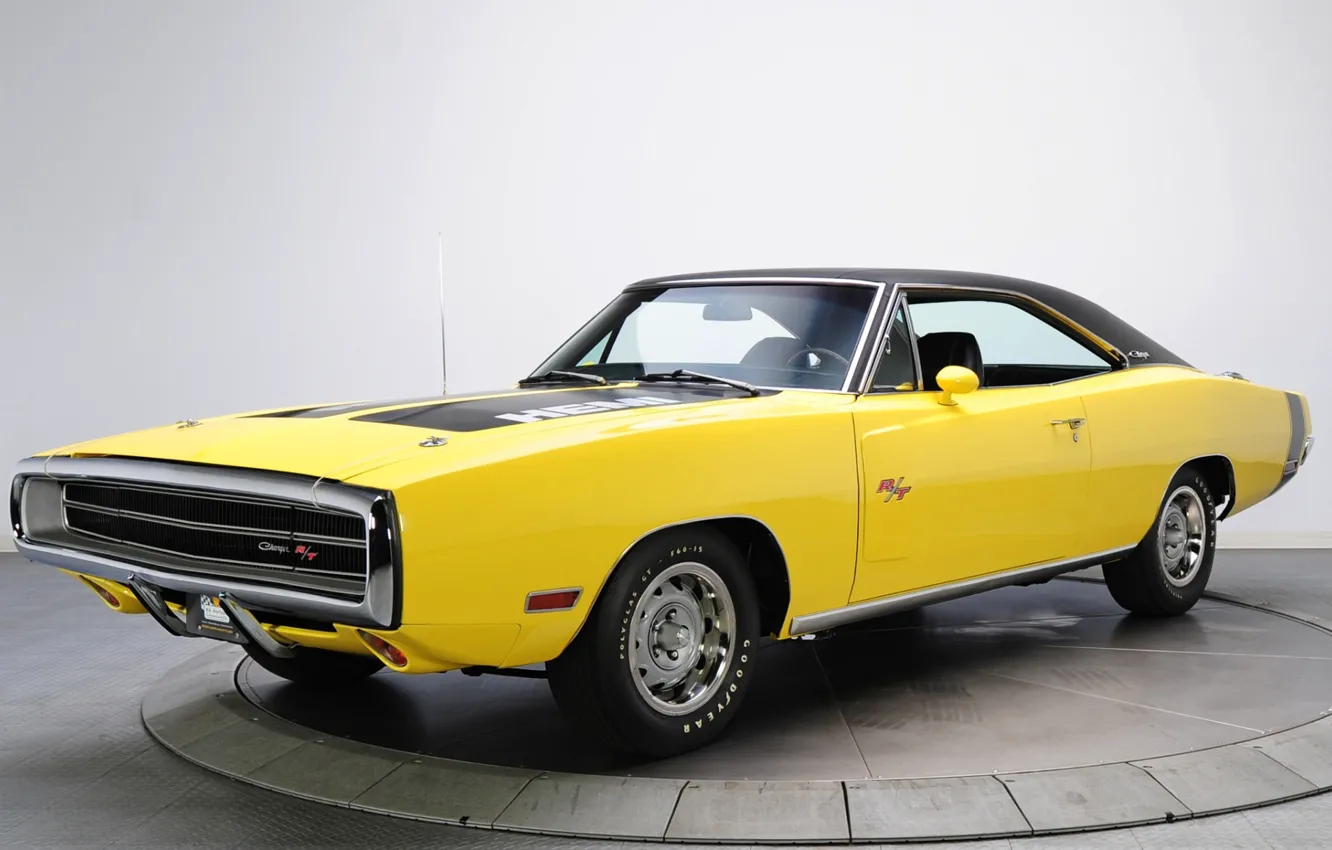 Фото обои желтый, фон, Додж, Dodge, Charger, 1970, передок, Muscle car