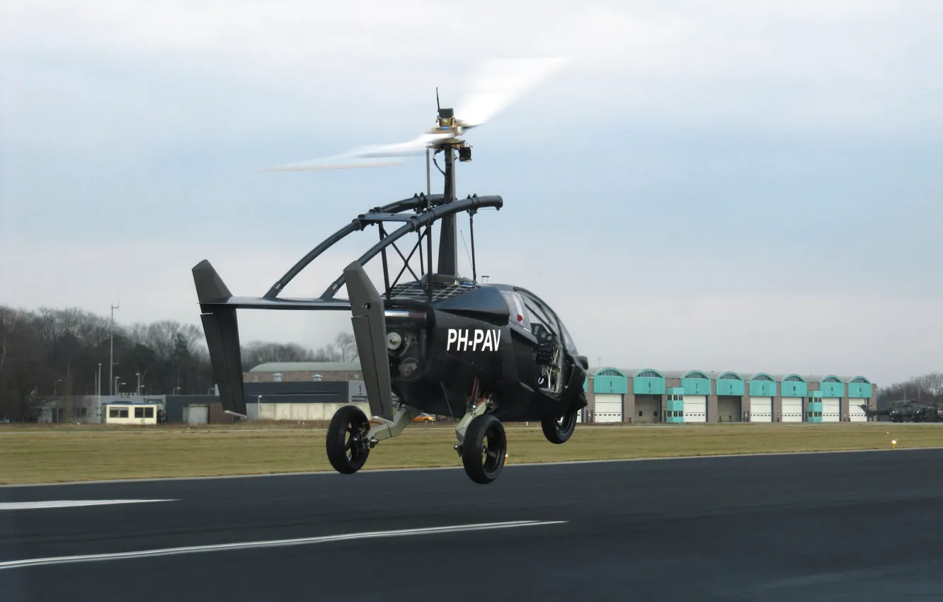 Фото обои hi-tech, asphalt, technology, drone, flying car, Pal-v One, helicycle