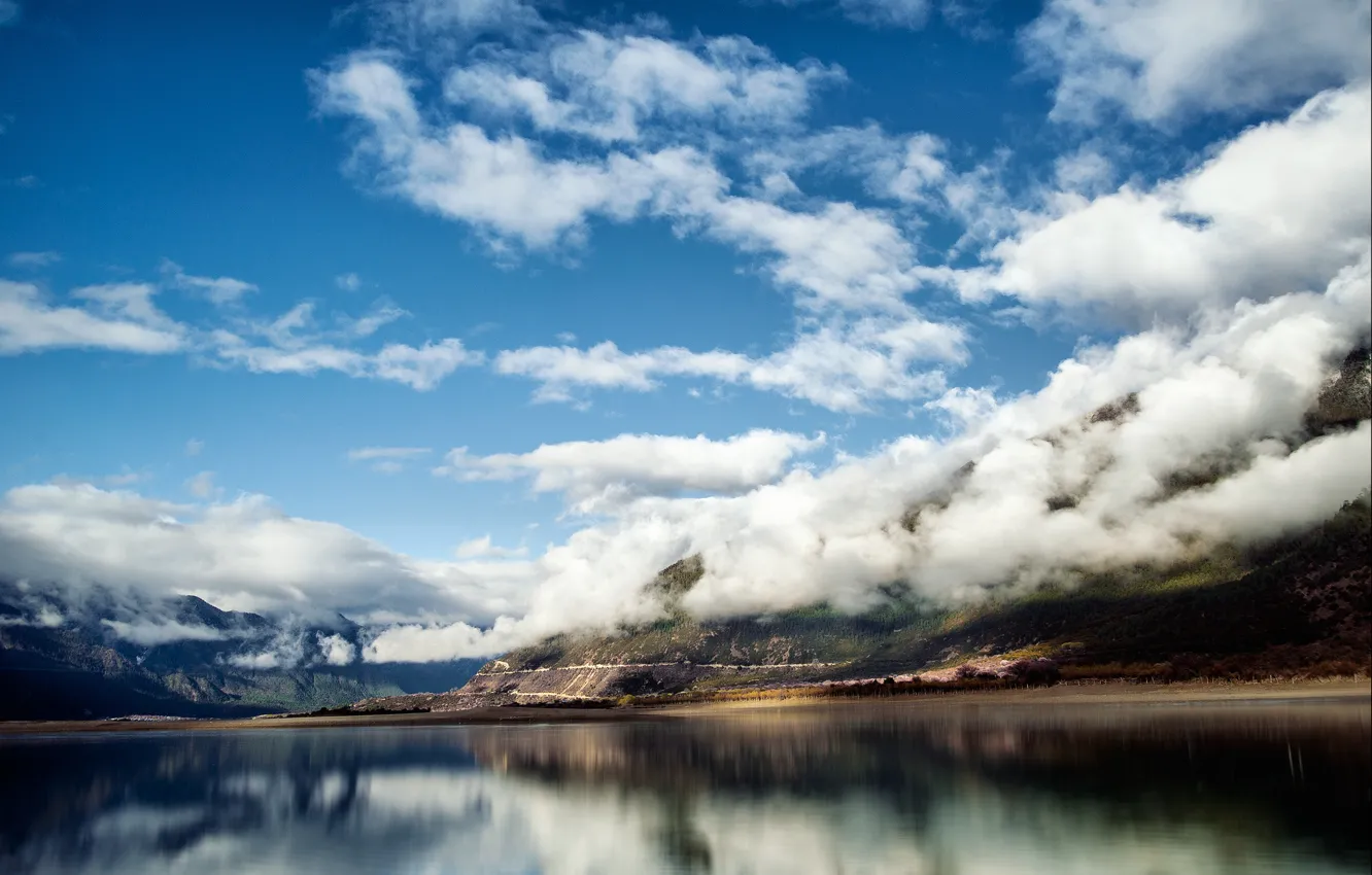 Фото обои облака, горы, природа, озеро, Китай, Тибет