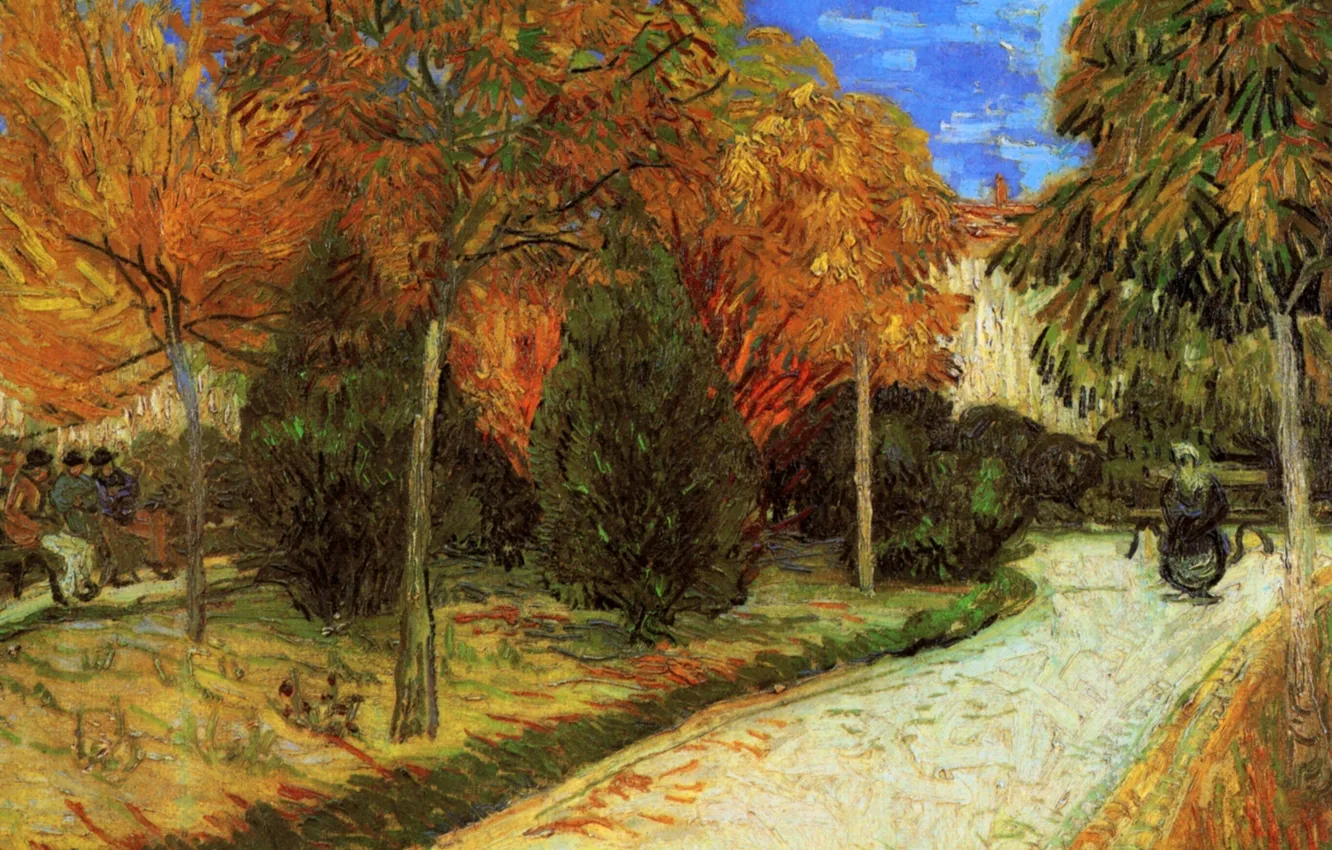 Фото обои осень, деревья, дорожка, Vincent van Gogh, The Public, Park at Arles