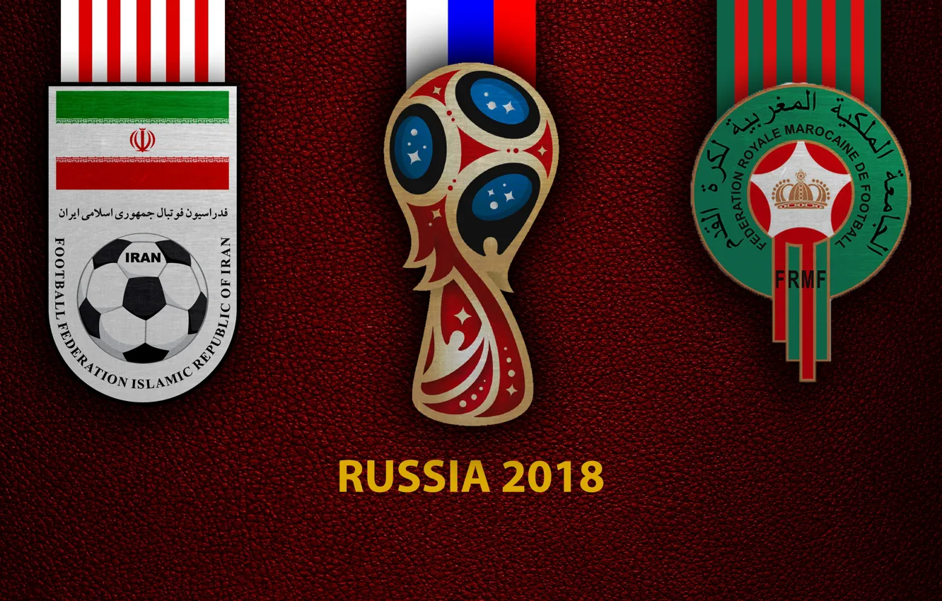 Фото обои wallpaper, sport, logo, football, FIFA World Cup, Russia 2018, Iran vs Morocco