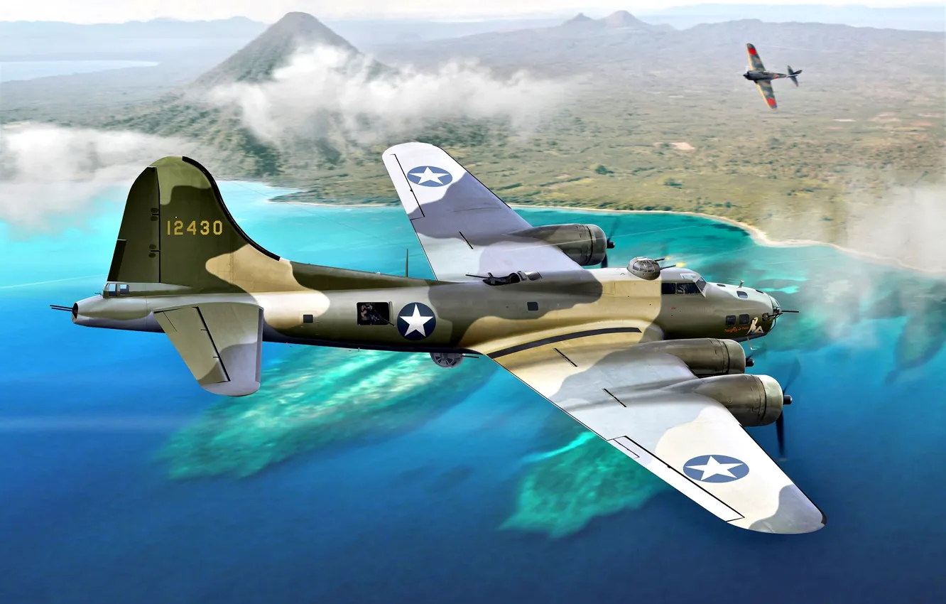 Фото обои B-17, Flying Fortress, WWII, Ki-43, B-17E, JAAF, Тихоокеанский театр военных действий