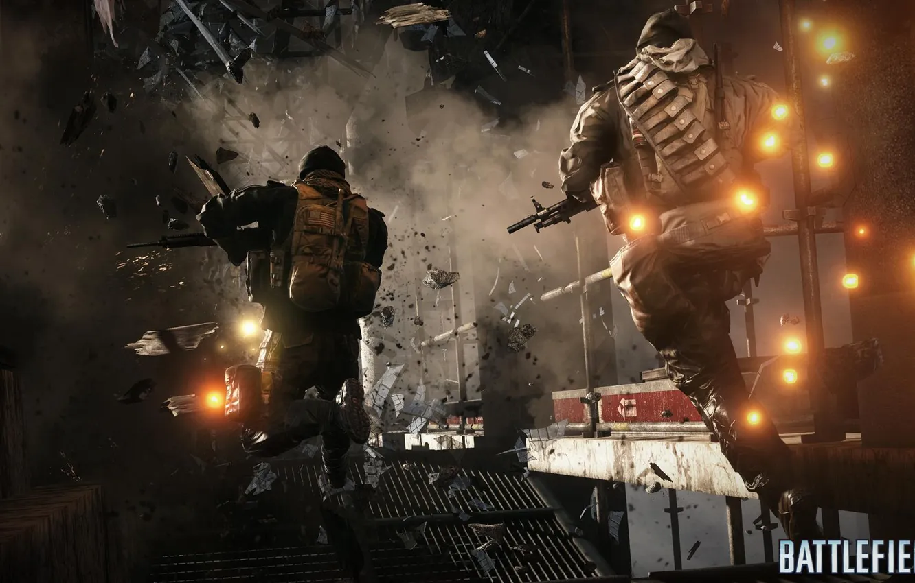 Фото обои взрыв, игра, здание, бойцы, DICE, Battlefield 4