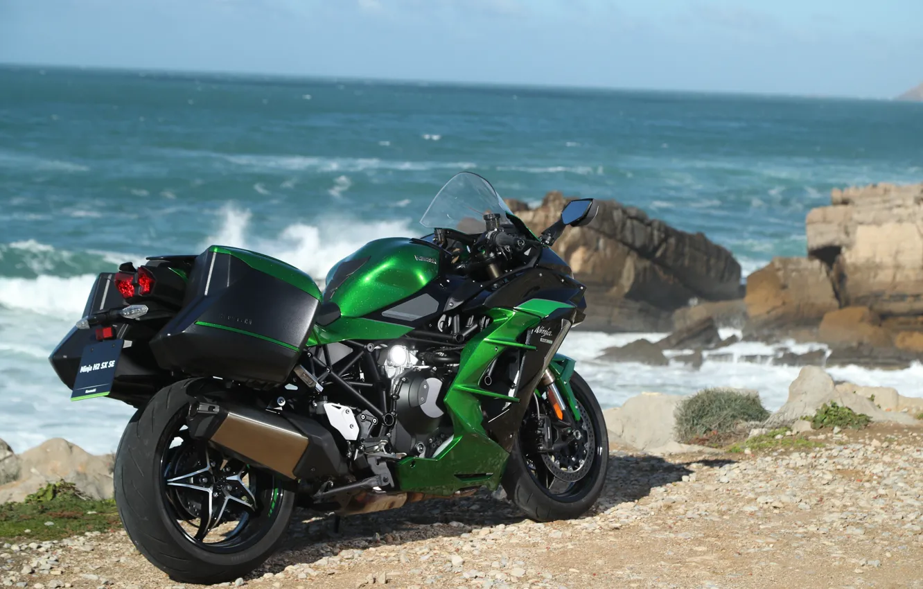 Фото обои Kawasaki, sea, motorcycle, Ninja, Kawasaki Ninja H2 SX EX