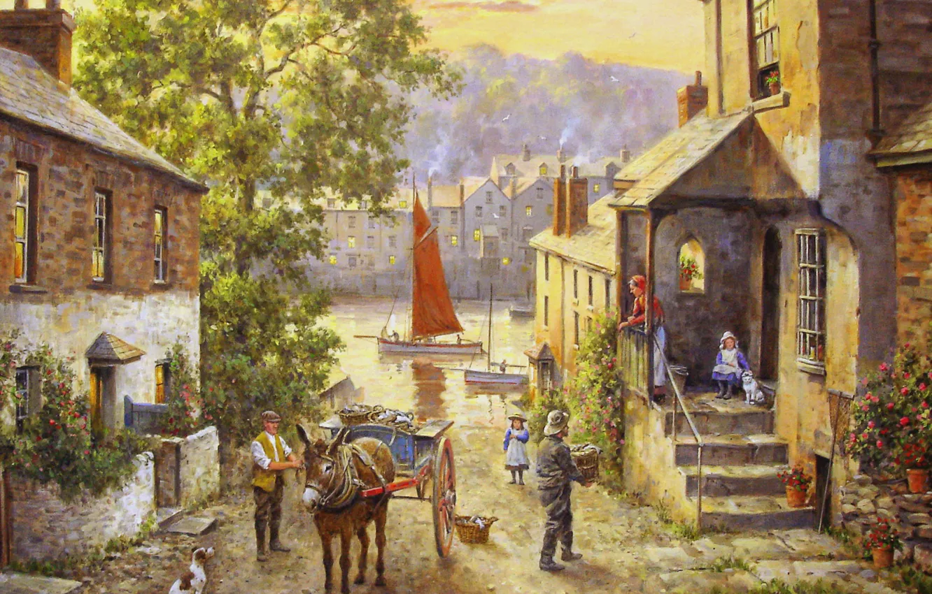 Фото обои картина, живопись, painting, Donald Hamilton Fraser, boddinick across from fowey cornwall