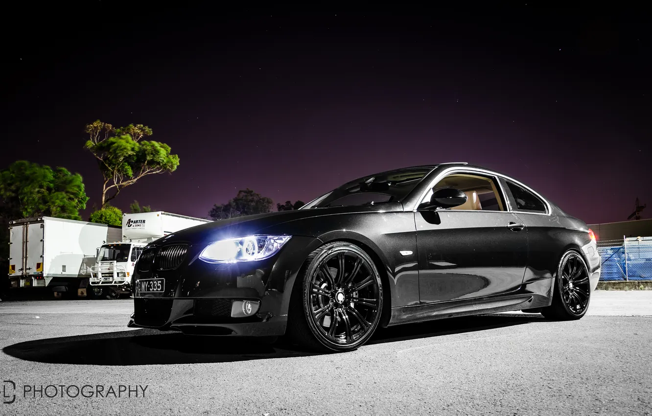 Фото обои ночь, бмв, BMW, черная, black, 335