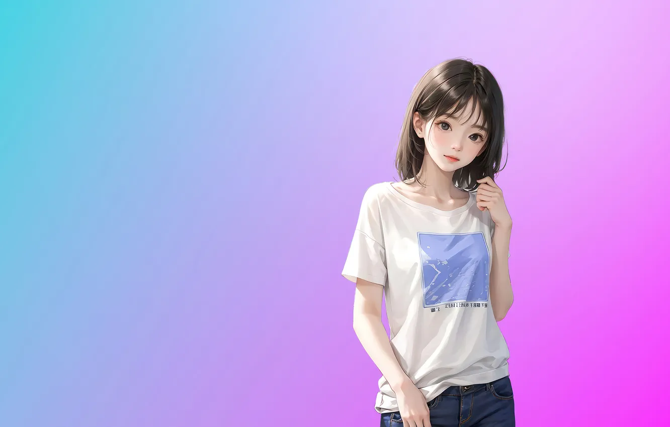 Фото обои Anime, Girls, Digital Art, Cute, AI Generated