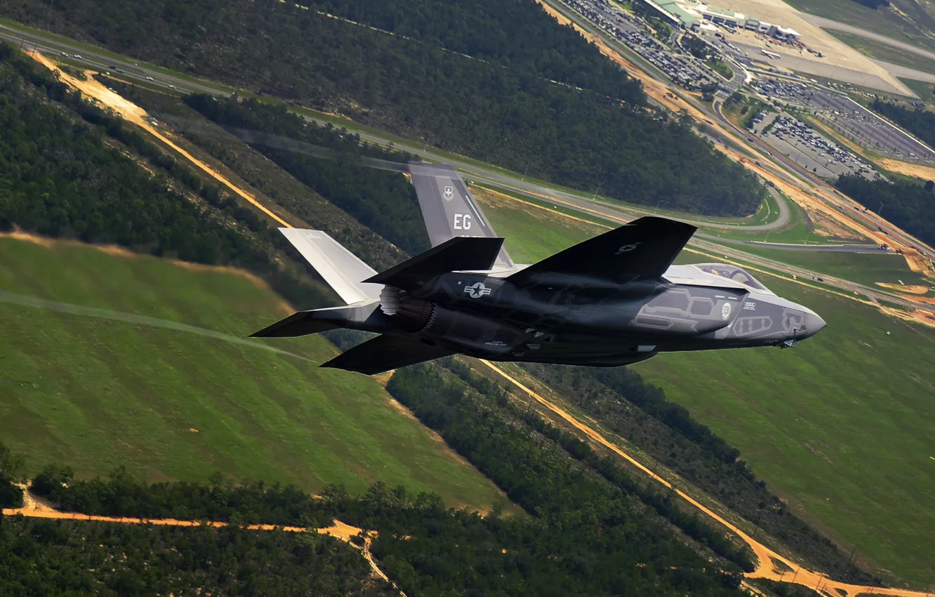Фото обои ВВС США, Lightning II, F-35, Истребителей-бомбардировщик