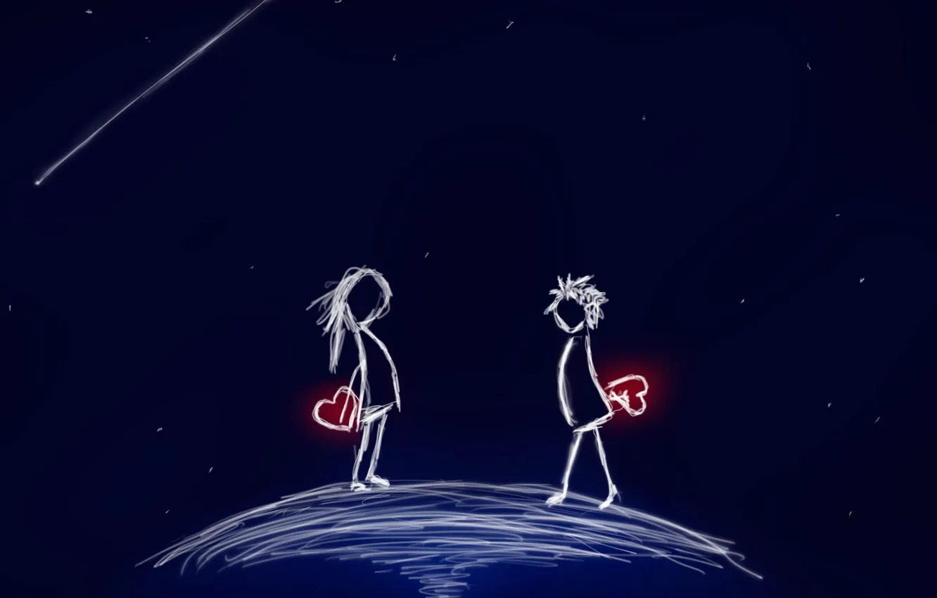 Фото обои love, sky, heart, night