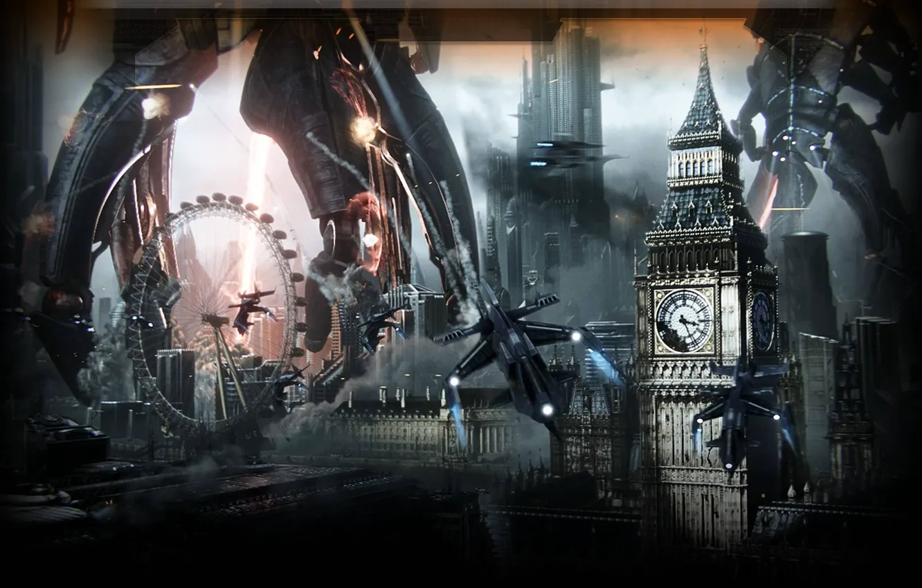 Фото обои Лондон, Биг-Бен, жнецы, Mass Effect 3, вторжение, Fallen Earth