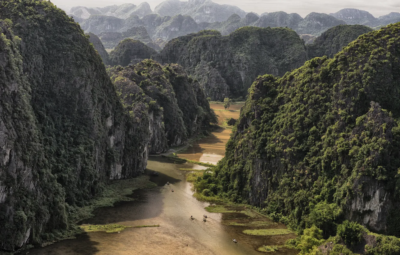 Фото обои лес, горы, река, Вьетнам, Vietnam, Near Tam Coc