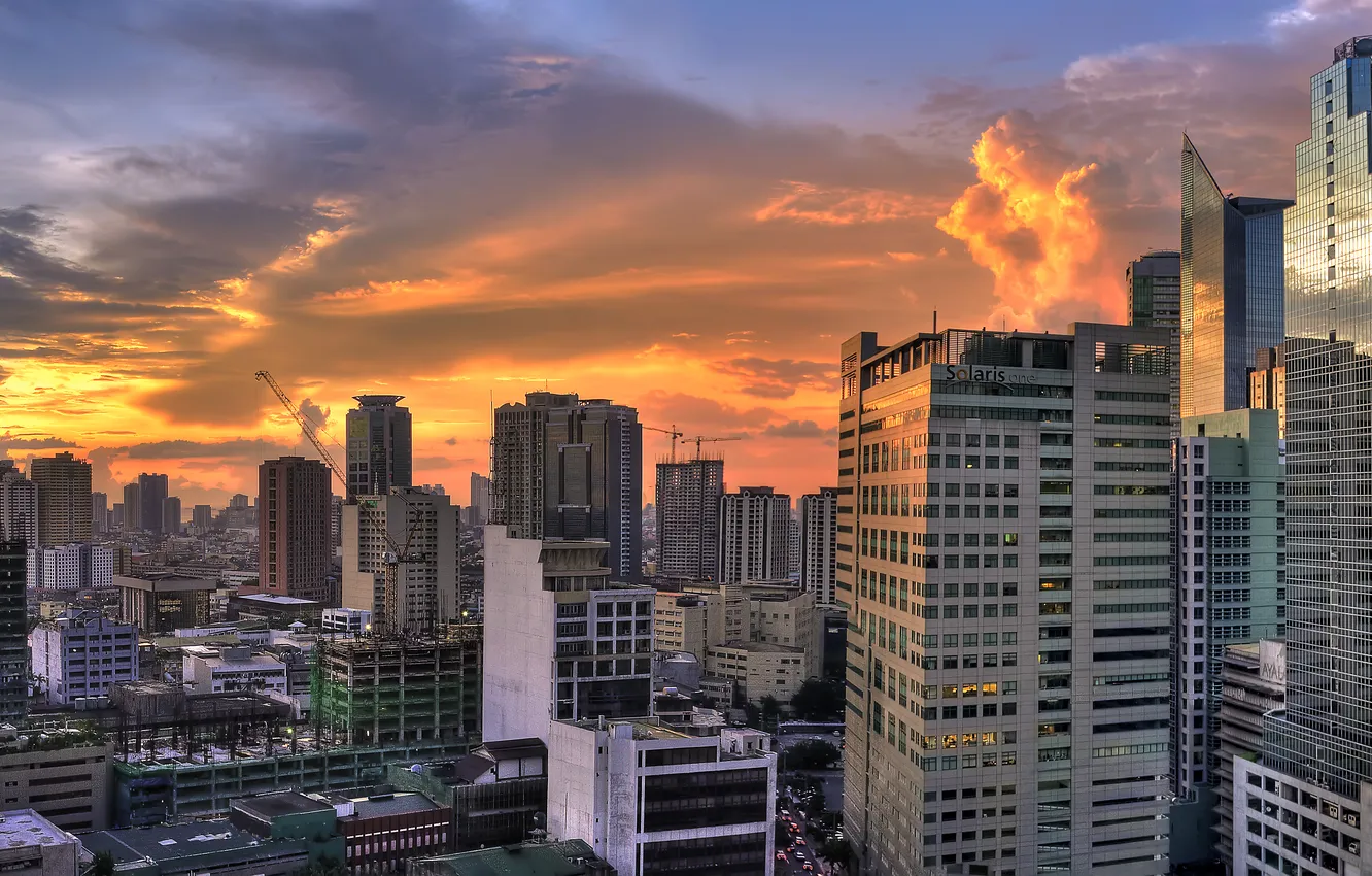 Фото обои город, рассвет, дома, Philippines