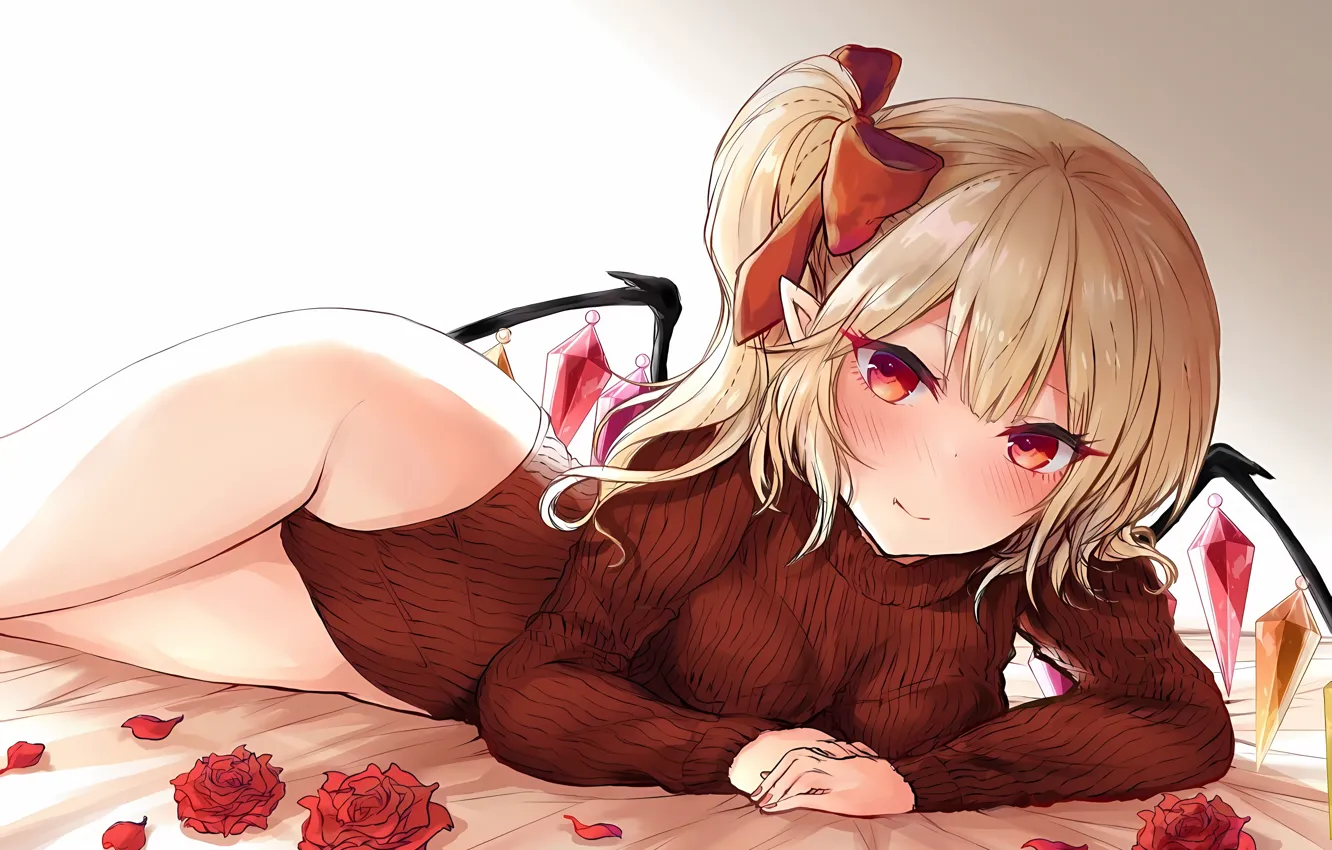 Фото обои girl, sexy, bodysuit, long hair, anime, wings, flowers, beautiful