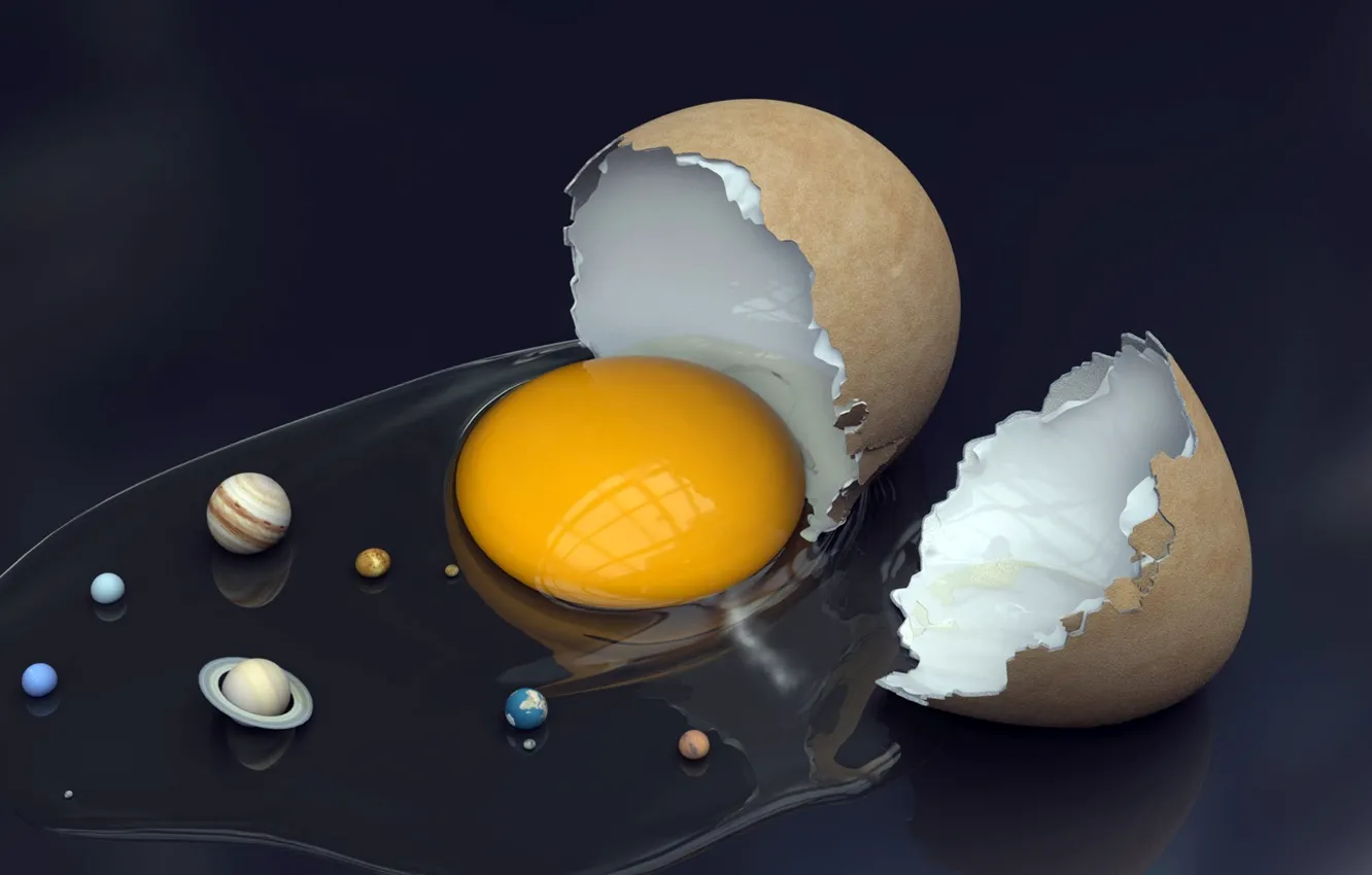 Фото обои космос, земля, планеты, яйцо, юмор, солнечная система, скорлупа, желток
