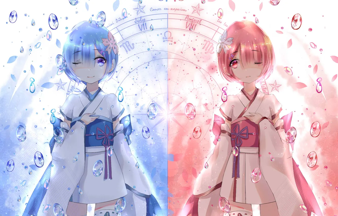 Фото обои дети, anime, art, Ram, Rem, Re: Zero kara Hajimeru Isekai Seikatsu