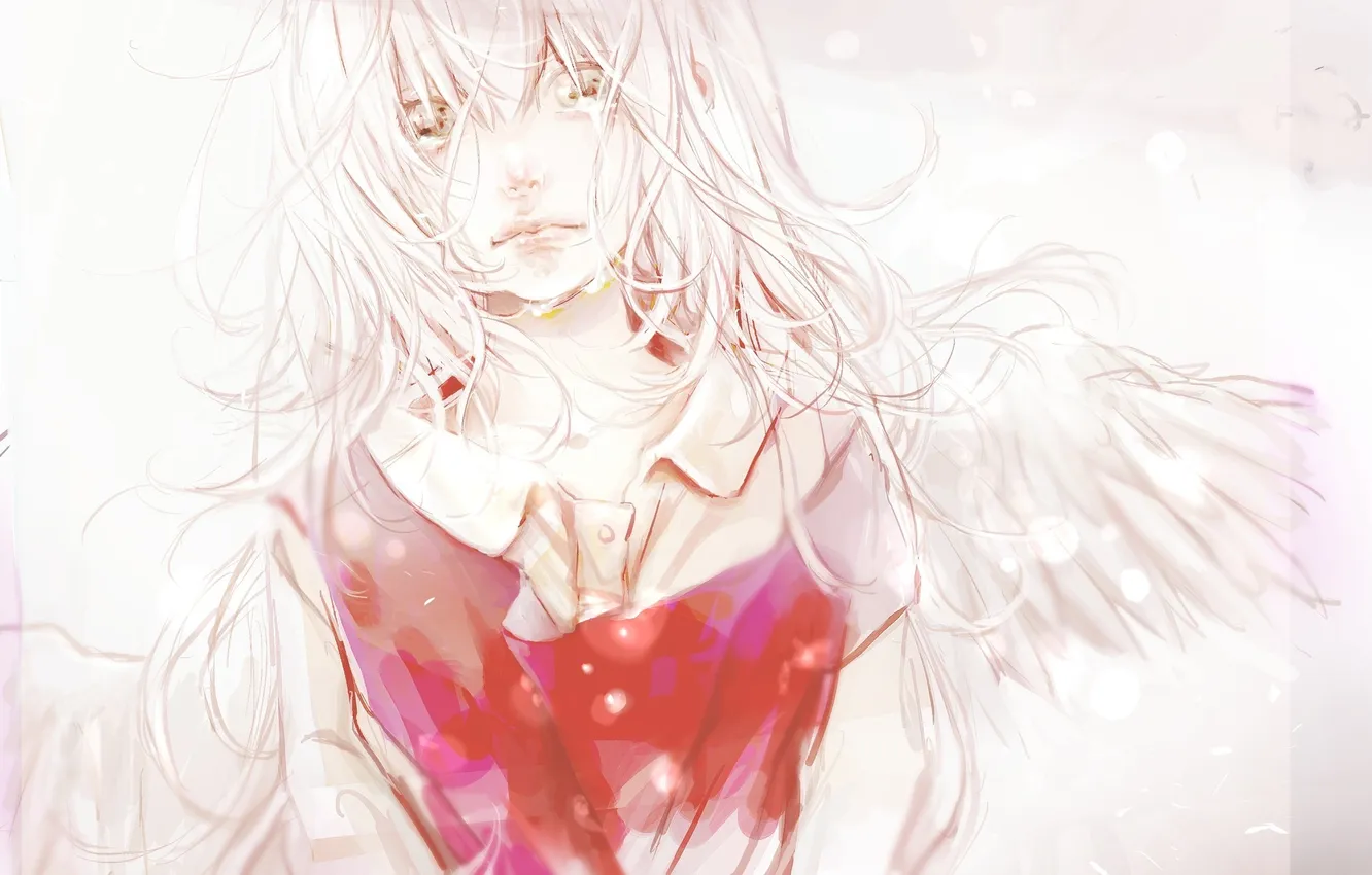 Фото обои грусть, девушка, крылья, ангел, аниме, слезы, арт