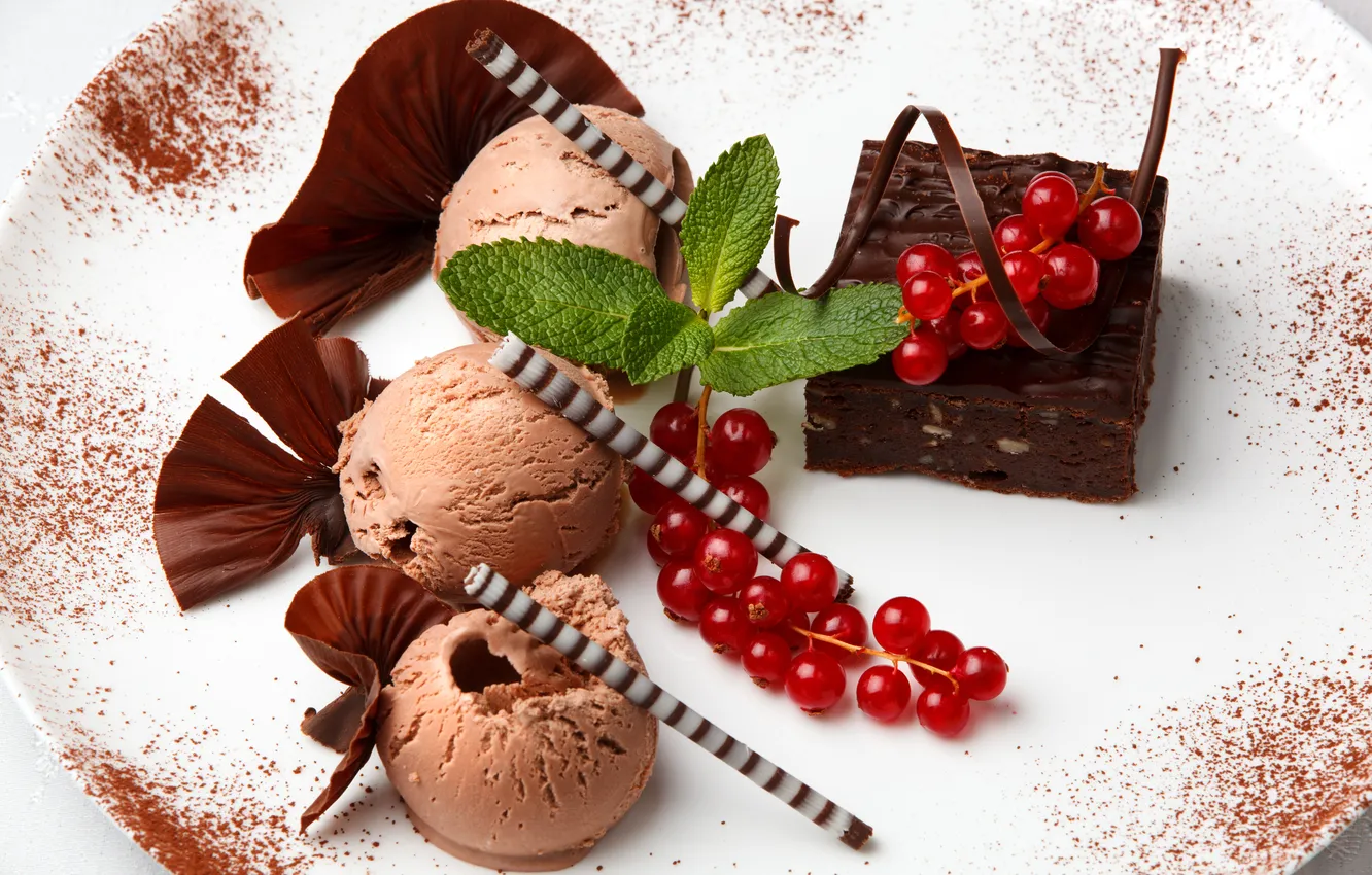 Фото обои chocolate, sweet, dessert, berries, ice cream