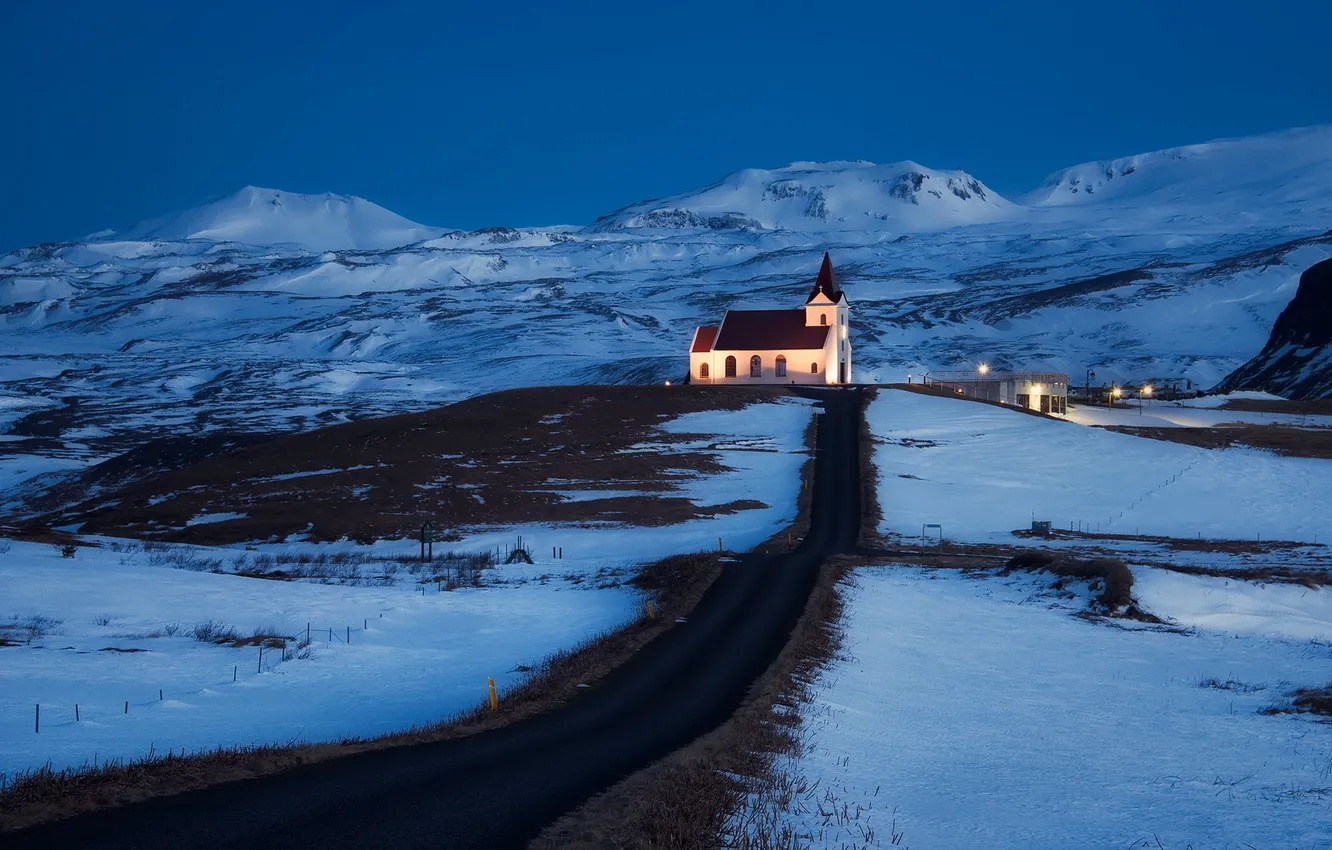 Фото обои Iceland, Grundarfjoerdur, Snaefellsnesog Hnappadalssysla, Lonely Church