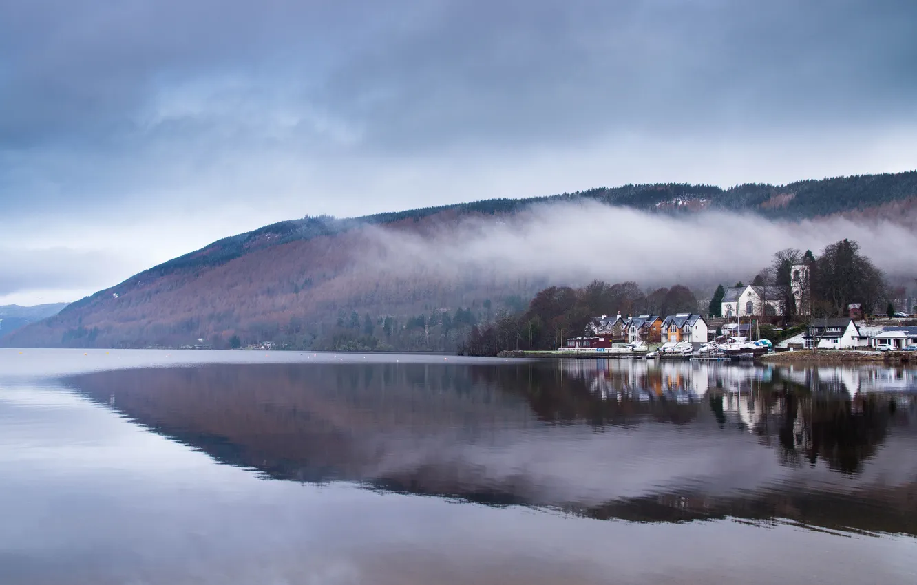 Фото обои отражение, Шотландия, озеро Кенморе