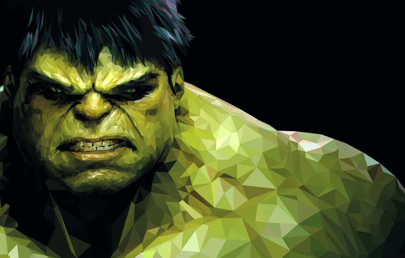 Фото обои фантастика, монстр, зелёный, черный фон, Халк, Hulk, комикс, рендер