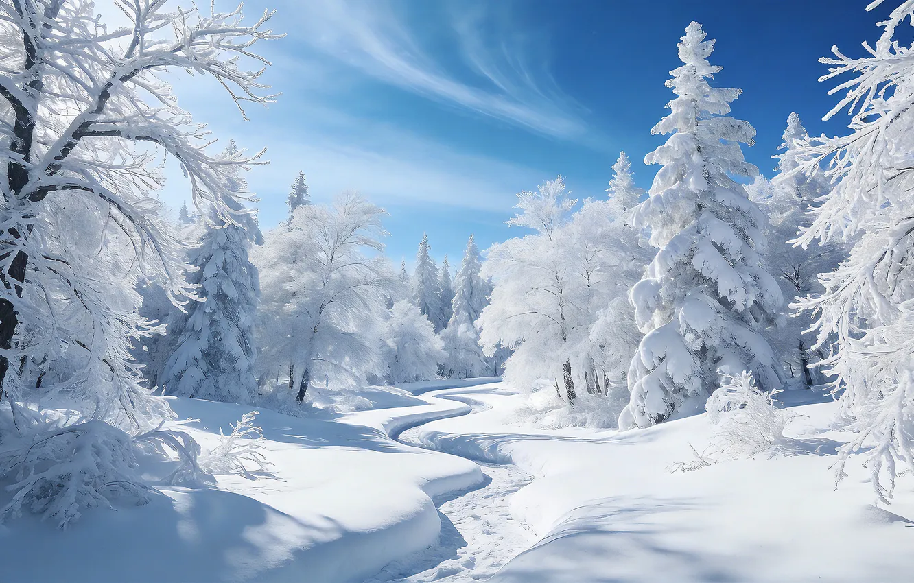 Фото обои landscape, nature, winter, snow, conifers, snowdrifts
